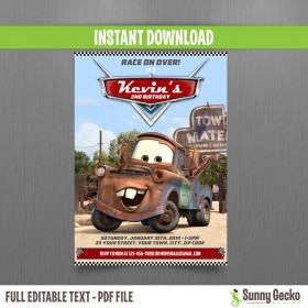 Cars Mater Birthday Invitation